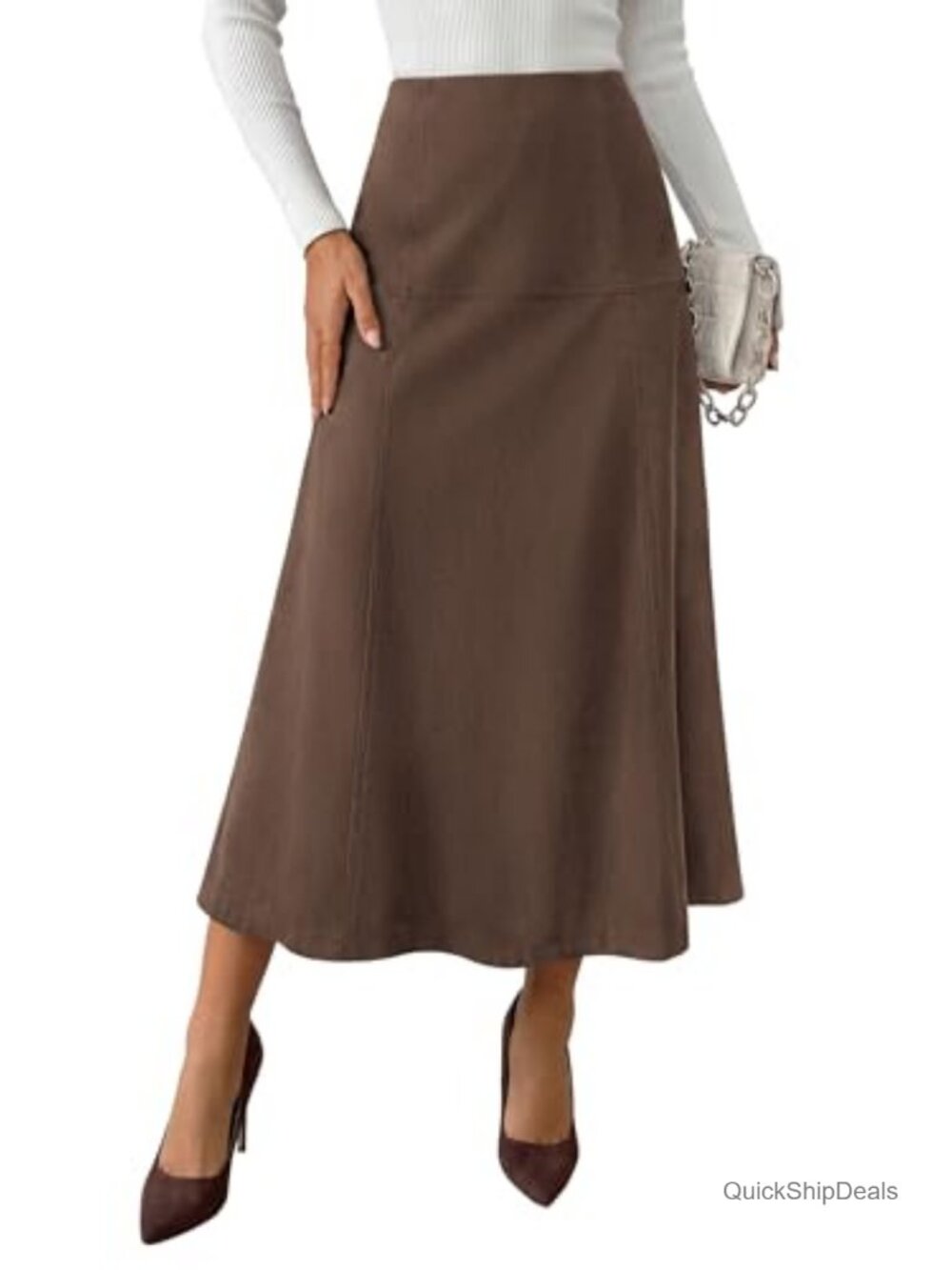 Faux Suede High Waist A-Line Midi Skirt